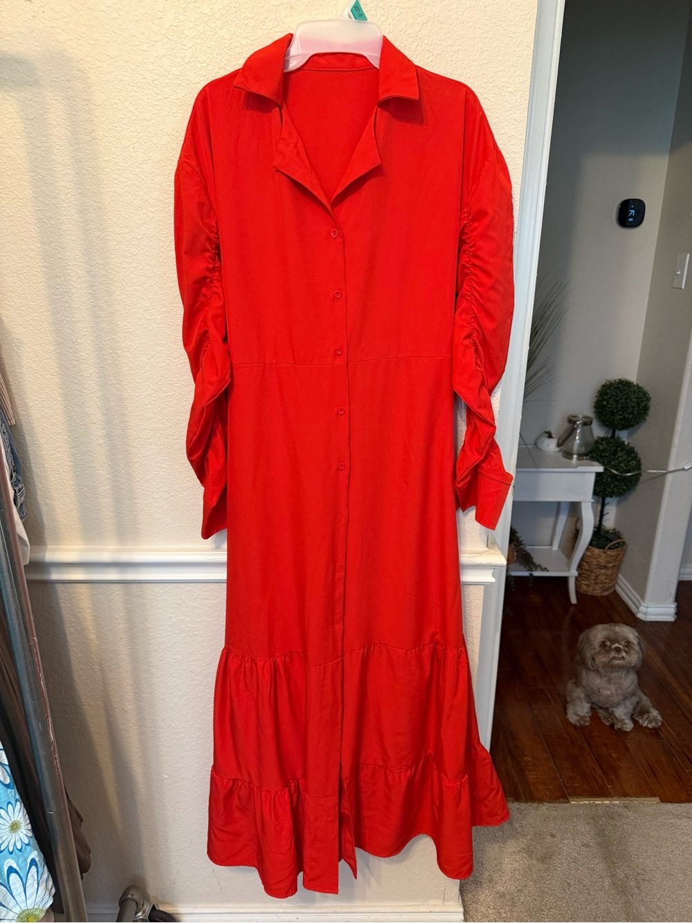 Red Button-Front Tiered Maxi Dress XL RED - Picture 11 of 12